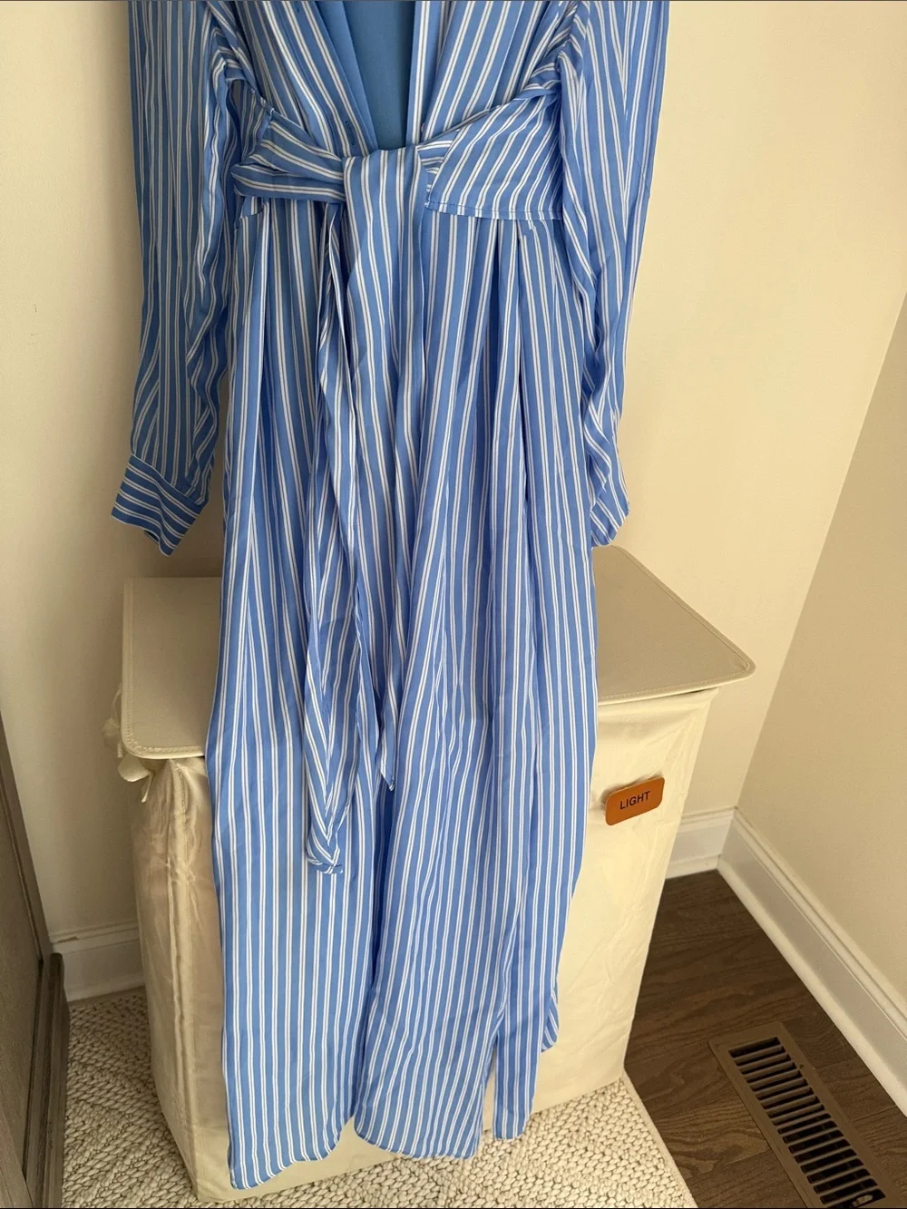 Michael Kors Blue and White Striped Maxi Shirt Dress with Tie Waist - Picture 7 of 7